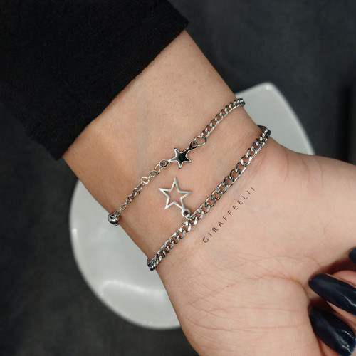 دستبند دخترانه مدل ستاره دو لاین | استیل رنگ ثابت