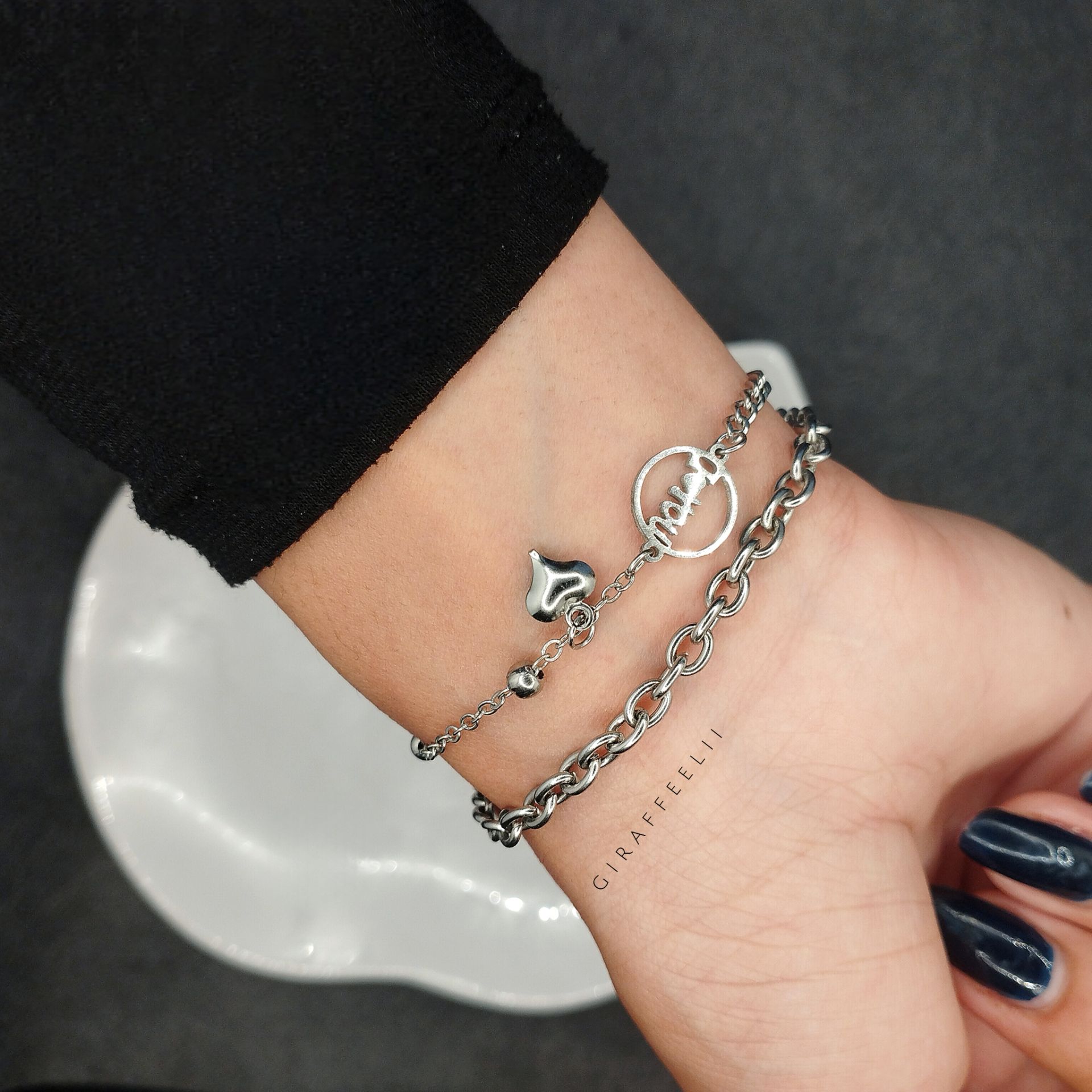 دستبند دخترانه دولاین مدل لاو | استیل رنگ ثابت