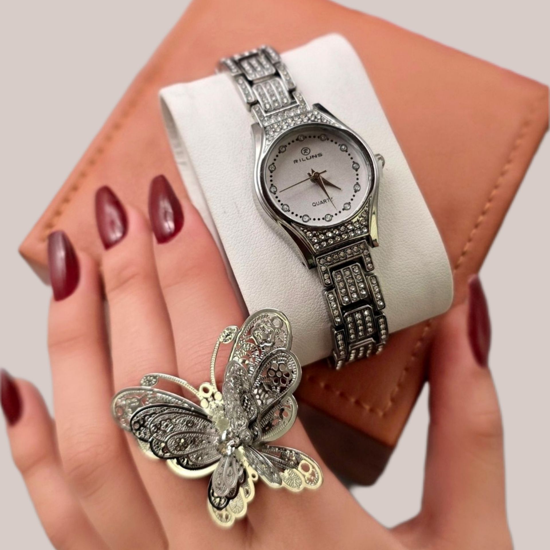 ساعت مچی باکیفیت برند RILUNS | زنانه به همراه انگشتر