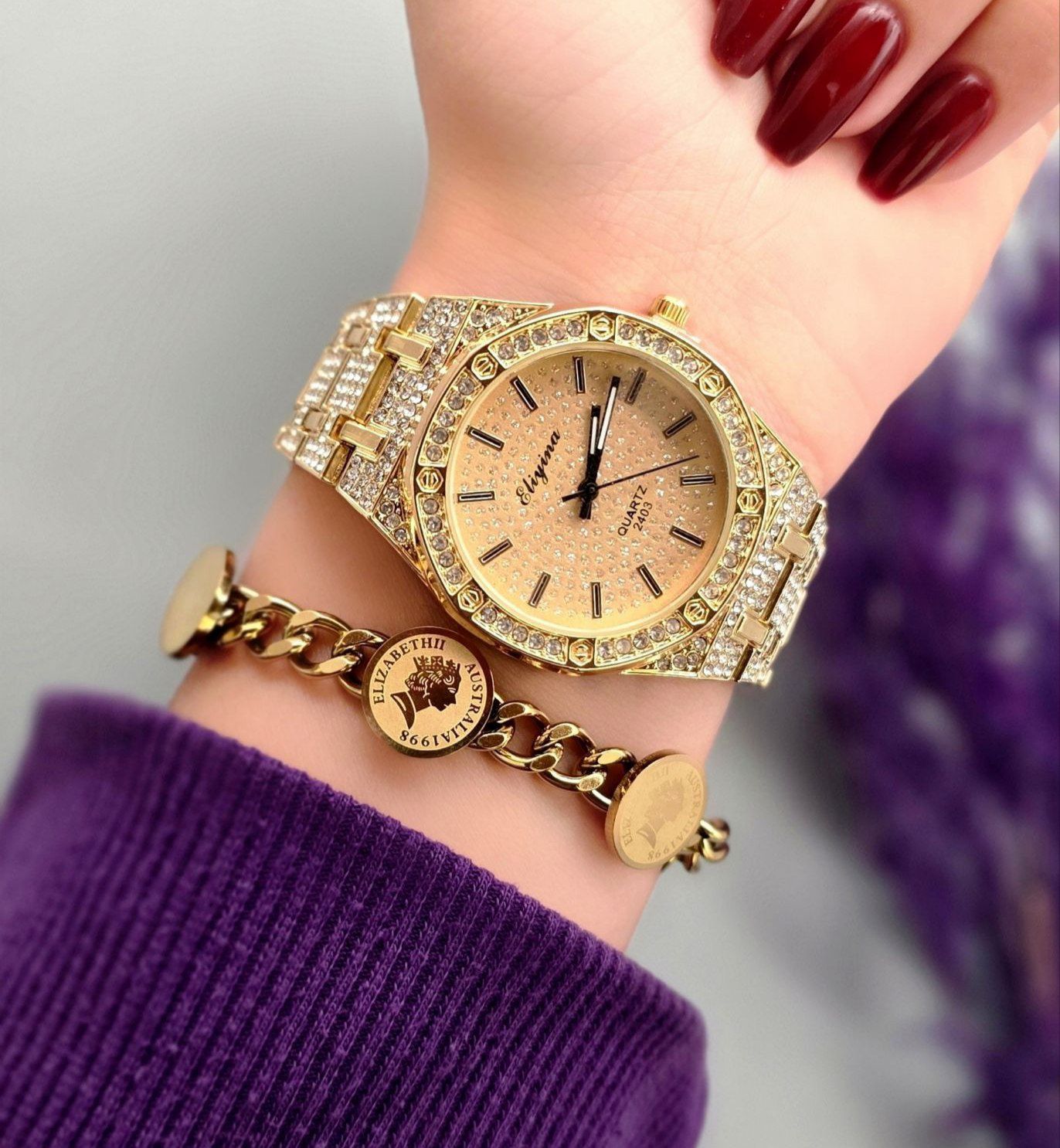 ساعت زنانه شیک الینا به همراه دستبند الیزابت