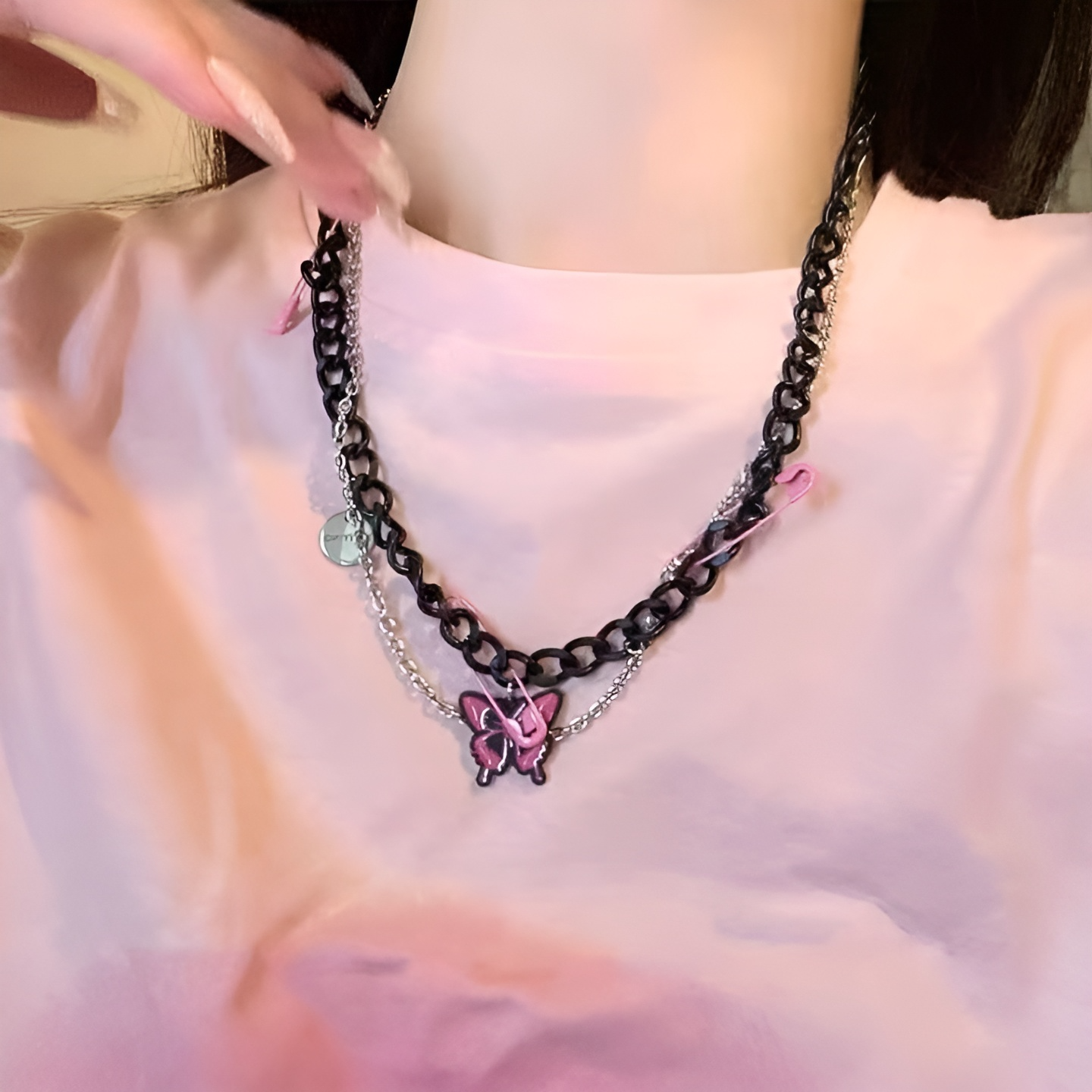 گردنبند دخترانه پروانه و سنجاق